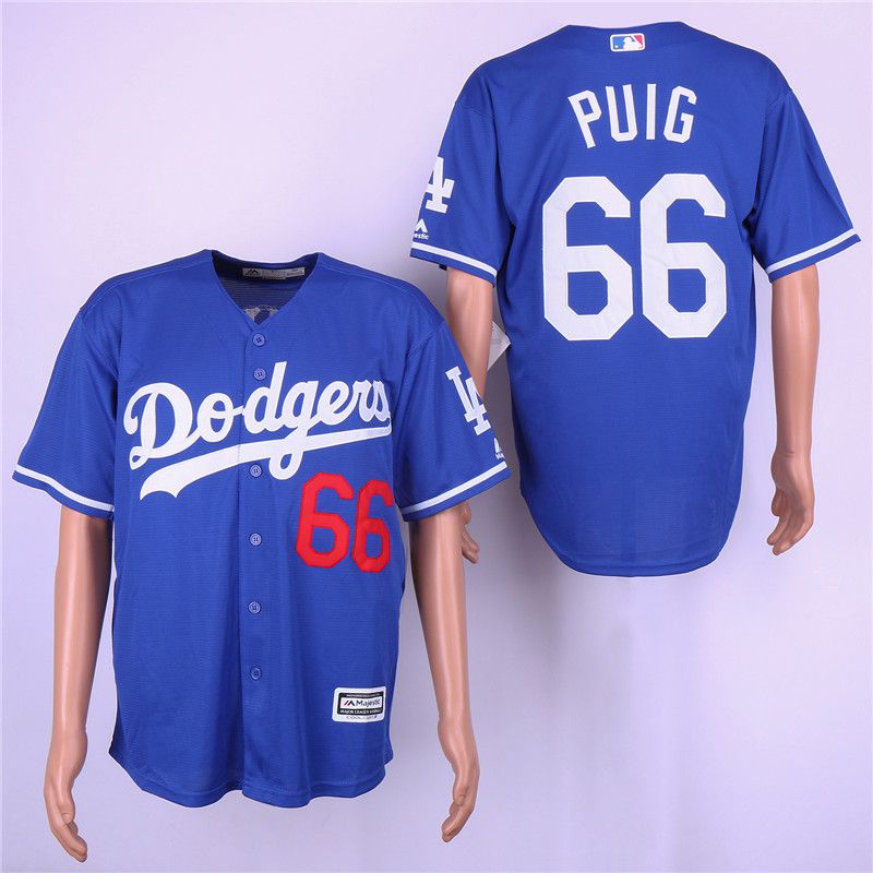 Men Los Angeles Dodgers 66 Puig Blue Game Team mark MLB Jerseys